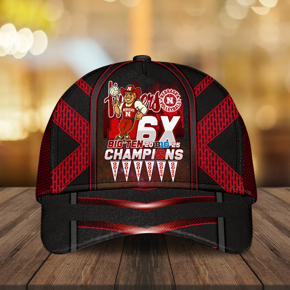 Nebraska-Cornhuskers-Womens-Volleyball-2025-Big-Ten-Champions-Classic-Cap-NDT1138 Nebraska Cornhuskers Women's Volleyball 2025 Big Ten Champions Classic Cap NDT1138