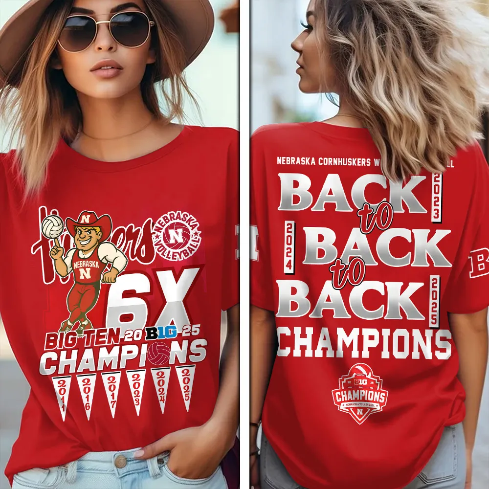 Nebraska-Cornhuskers-Womens-Volleyball-2025-Big-Ten-Champions-Unisex-Performance-T-Shirt-NDT1350 Nebraska Cornhuskers Women's Volleyball 2025 Big Ten Champions Unisex Performance T-Shirt NDT1350