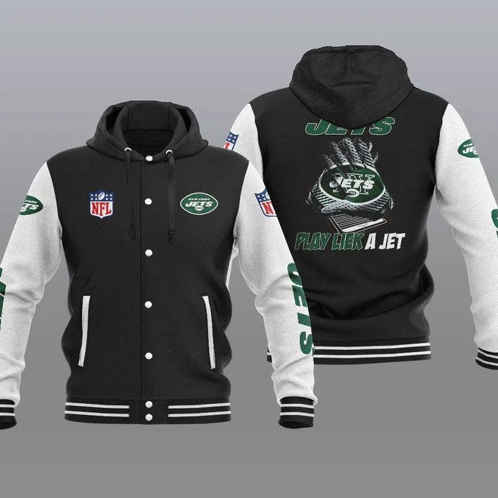 New-York-Jets-Hooded-Button-Jacket-Varsity-Jacket-with-Hood-Black New York Jets Hooded Button Jacket Varsity Jacket with Hood - Black