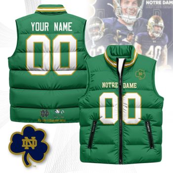 Notre Dame Fighting Irish Custom Unisex Puffer Vest Sleeveless Down Jacket- Green