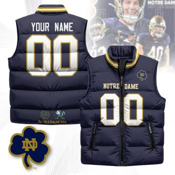 Notre Dame Fighting Irish Custom Unisex Puffer Vest Sleeveless Down Jacket- Navy