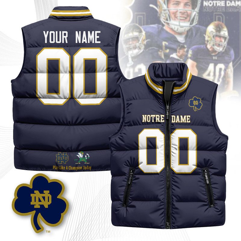 Notre-Dame-Fighting-Irish-Custom-Unisex-Puffer-Vest-Sleeveless-Down-Jacket-Navy Notre Dame Fighting Irish Custom Unisex Puffer Vest Sleeveless Down Jacket- Navy