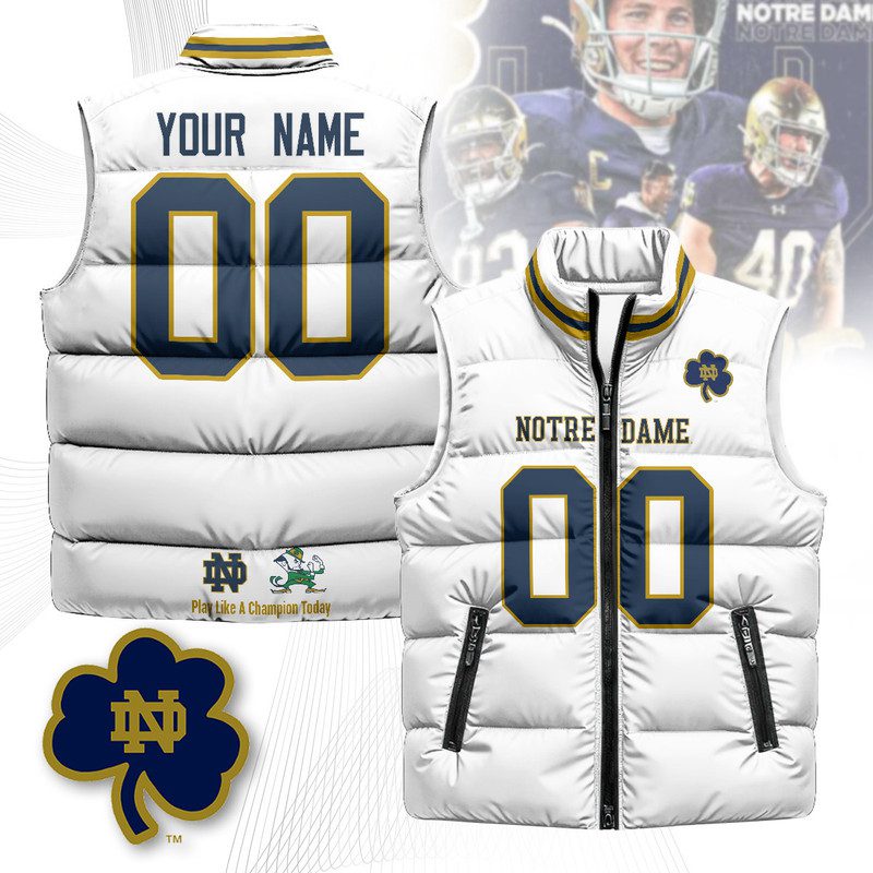 Notre-Dame-Fighting-Irish-Custom-Unisex-Puffer-Vest-Sleeveless-Down-Jacket-White Notre Dame Fighting Irish Custom Unisex Puffer Vest Sleeveless Down Jacket- White