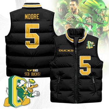 Oregon Ducks Unisex Puffer Vest Sleeveless Down Jacket- Black / Dante Moore - 5