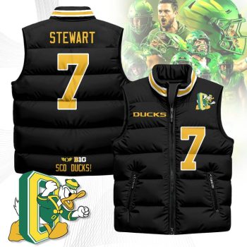 Oregon Ducks Unisex Puffer Vest Sleeveless Down Jacket- Black / Evan Stewart - 7