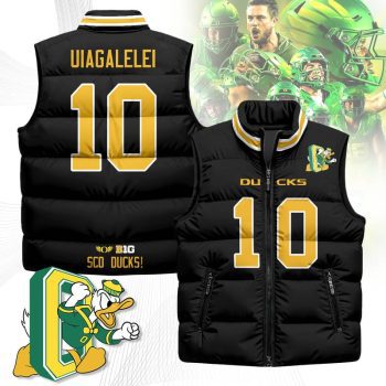 Oregon Ducks Unisex Puffer Vest Sleeveless Down Jacket- Black / Matayo Uiagalelei - 10