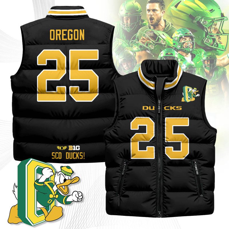 Oregon-Ducks-Unisex-Puffer-Vest-Sleeveless-Down-Jacket-Black-Oregon-25 Oregon Ducks Unisex Puffer Vest Sleeveless Down Jacket- Black / Oregon - 25
