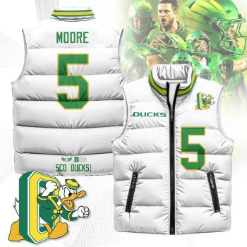 Oregon Ducks Unisex Puffer Vest Sleeveless Down Jacket- White / Dante Moore - 5