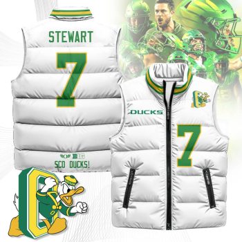 Oregon Ducks Unisex Puffer Vest Sleeveless Down Jacket- White / Evan Stewart - 7