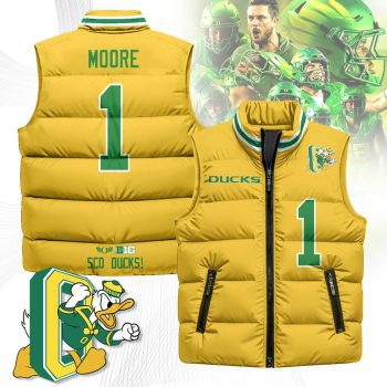 Oregon Ducks Unisex Puffer Vest Sleeveless Down Jacket- Yellow / Dakorien Moore - 1