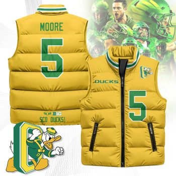 Oregon Ducks Unisex Puffer Vest Sleeveless Down Jacket- Yellow / Dante Moore - 5