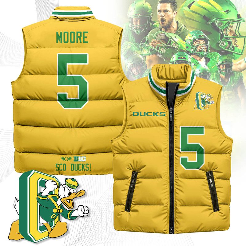 Oregon-Ducks-Unisex-Puffer-Vest-Sleeveless-Down-Jacket-Yellow-Dante-Moore-5 Oregon Ducks Unisex Puffer Vest Sleeveless Down Jacket- Yellow / Dante Moore - 5