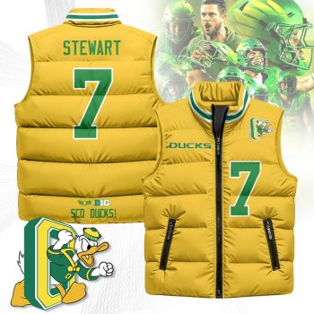 Oregon Ducks Unisex Puffer Vest Sleeveless Down Jacket- Yellow / Evan Stewart - 7