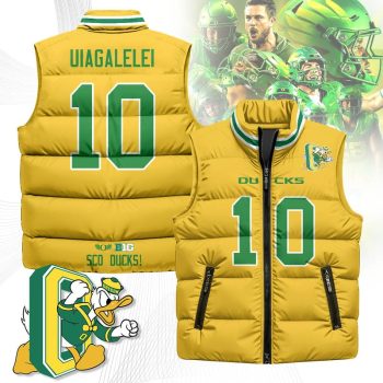 Oregon Ducks Unisex Puffer Vest Sleeveless Down Jacket- Yellow / Matayo Uiagalelei - 10