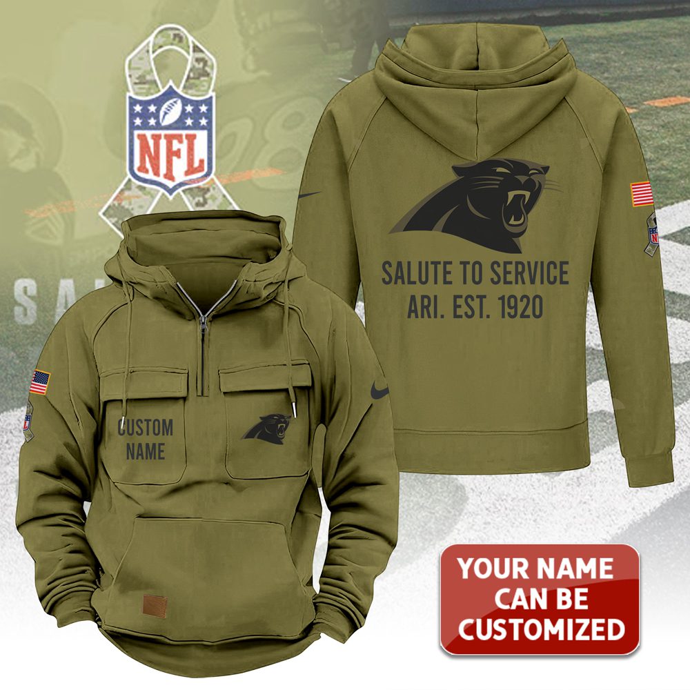 Personalized-Carolina-Panthers-2025-Salute-to-Service-Military-Green-Vintage-Quarter-Zip-Hoodie-1