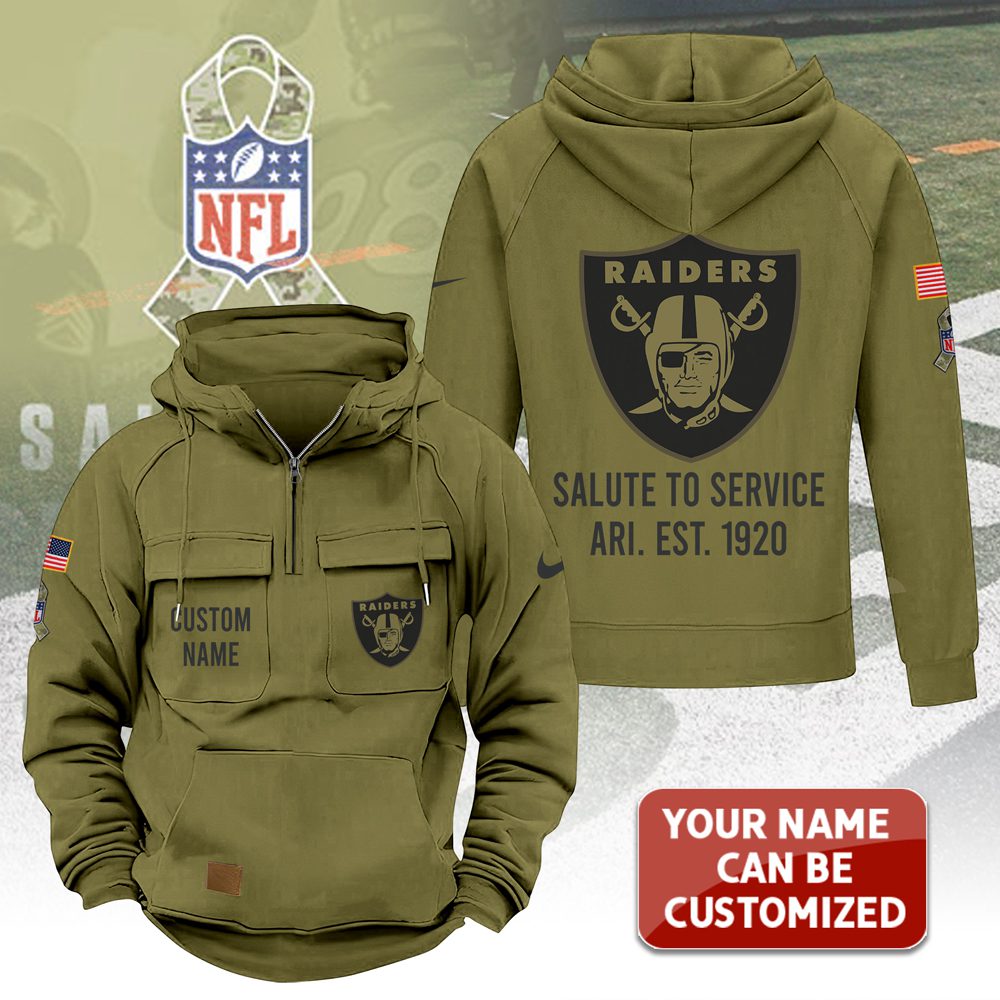 Personalized-Las-Vegas-Raiders-2025-Salute-to-Service-Military-Green-Vintage-Quarter-Zip-Hoodie-1
