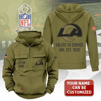 Personalized Los Angeles Rams 2025 Salute to Service Military Green Vintage Quarter Zip Hoodie