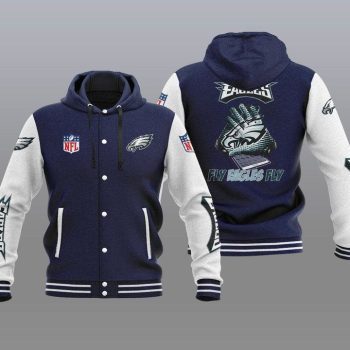 Philadelphia Eagles Hooded Button Jacket Varsity Jacket with Hood - Navy