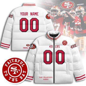 San Francisco 49ers Unisex Custom Stand Collar Puffer Jacket - White