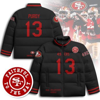 San Francisco 49ers Unisex Stand Collar Puffer Jacket - Black / Brock Purdy - 13