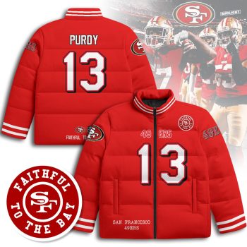 San Francisco 49ers Unisex Stand Collar Puffer Jacket - Red / Brock Purdy - 13