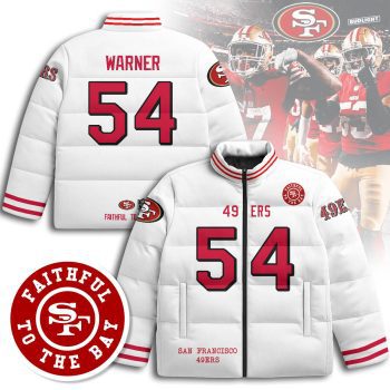 San Francisco 49ers Unisex Stand Collar Puffer Jacket - White / Fred Warner - 54