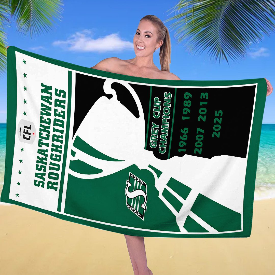 Saskatchewan-Roughriders-2025-Grey-Cup-Champions-Rectangle-Beach-Towel-NDT1126-2
