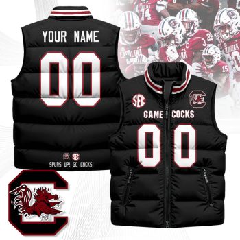 South Carolina Gamecocks Custom Unisex Puffer Vest Sleeveless Down Jacket- Black