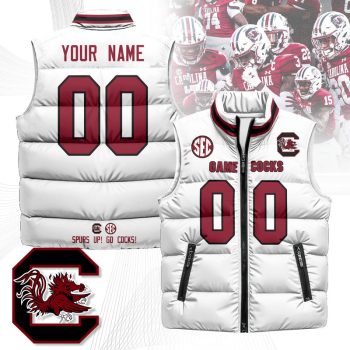 South Carolina Gamecocks Custom Unisex Puffer Vest Sleeveless Down Jacket- White