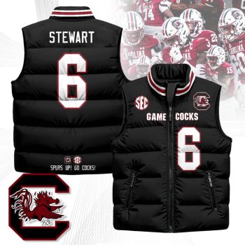 South Carolina Gamecocks Unisex Puffer Vest Sleeveless Down Jacket- Black / Dylan Stewart - 6