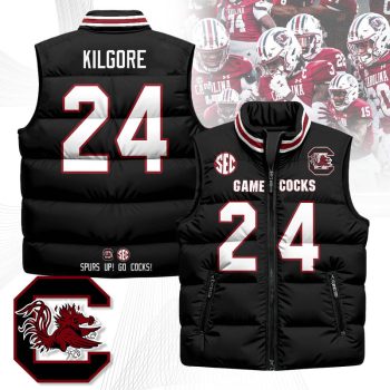 South Carolina Gamecocks Unisex Puffer Vest Sleeveless Down Jacket- Black / Jalon Kilgore - 24