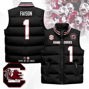 South Carolina Gamecocks Unisex Puffer Vest Sleeveless Down Jacket- Black / Rahsul Faison - 1