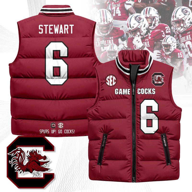 South-Carolina-Gamecocks-Unisex-Puffer-Vest-Sleeveless-Down-Jacket-Garnet-Dylan-Stewart-6 South Carolina Gamecocks Unisex Puffer Vest Sleeveless Down Jacket- Garnet / Dylan Stewart - 6