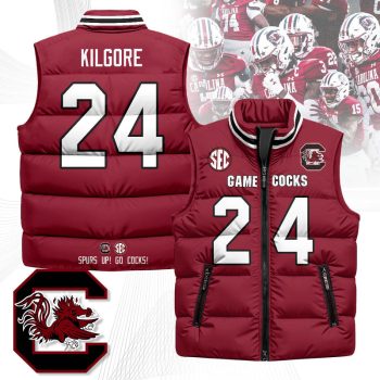 South Carolina Gamecocks Unisex Puffer Vest Sleeveless Down Jacket- Garnet / Jalon Kilgore - 24