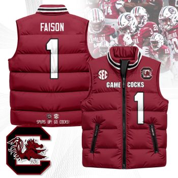 South Carolina Gamecocks Unisex Puffer Vest Sleeveless Down Jacket- Garnet / Rahsul Faison - 1