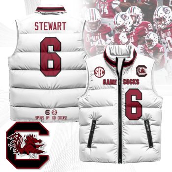 South Carolina Gamecocks Unisex Puffer Vest Sleeveless Down Jacket- White / Dylan Stewart - 6