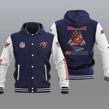 Tampa Bay Buccaneers Hooded Button Jacket Varsity Jacket with Hood - Navy