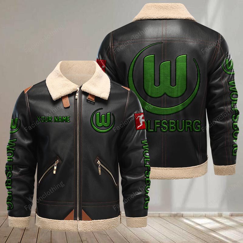 VfL-Wolfsburg-Leather-Jacket-Black VfL Wolfsburg Leather Jacket - Black