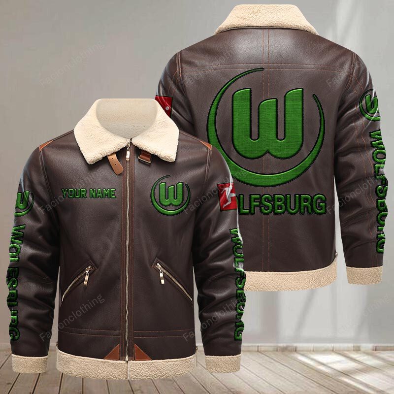 VfL-Wolfsburg-Leather-Jacket-Brown VfL Wolfsburg Leather Jacket - Brown