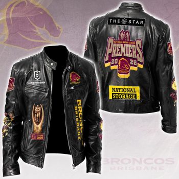 Brisbane Broncos 2025 NRL Premiers Motorcycle Leather Jacket