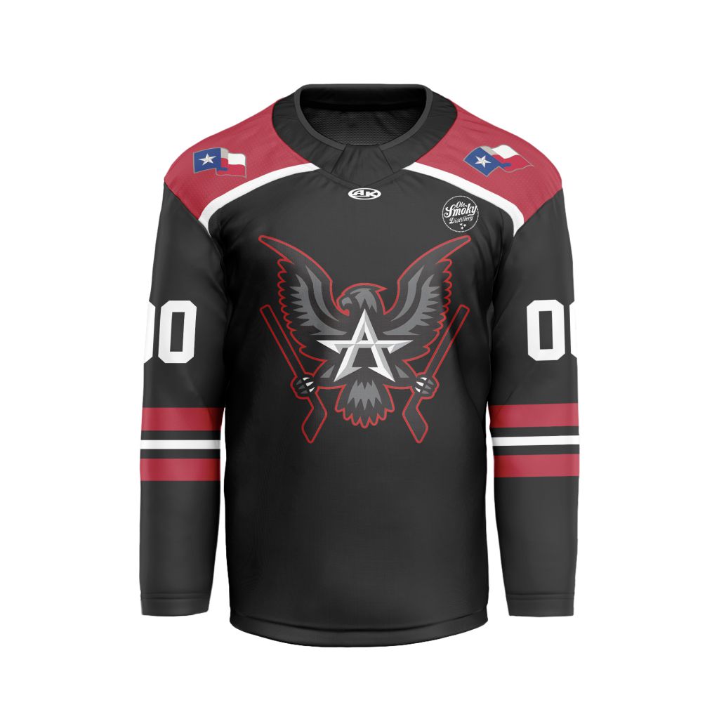 ECHL-Allen-Americans-Personalized-Black-V-shaped-Hockey-Jersey-1