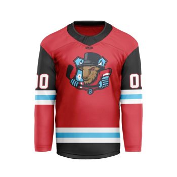 ECHL Bloomington Bison Personalized Red V-shaped Hockey Jersey