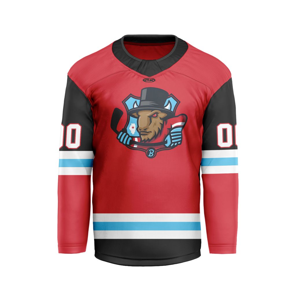 ECHL-Bloomington-Bison-Personalized-Red-V-shaped-Hockey-Jersey ECHL Bloomington Bison Personalized Red V-shaped Hockey Jersey