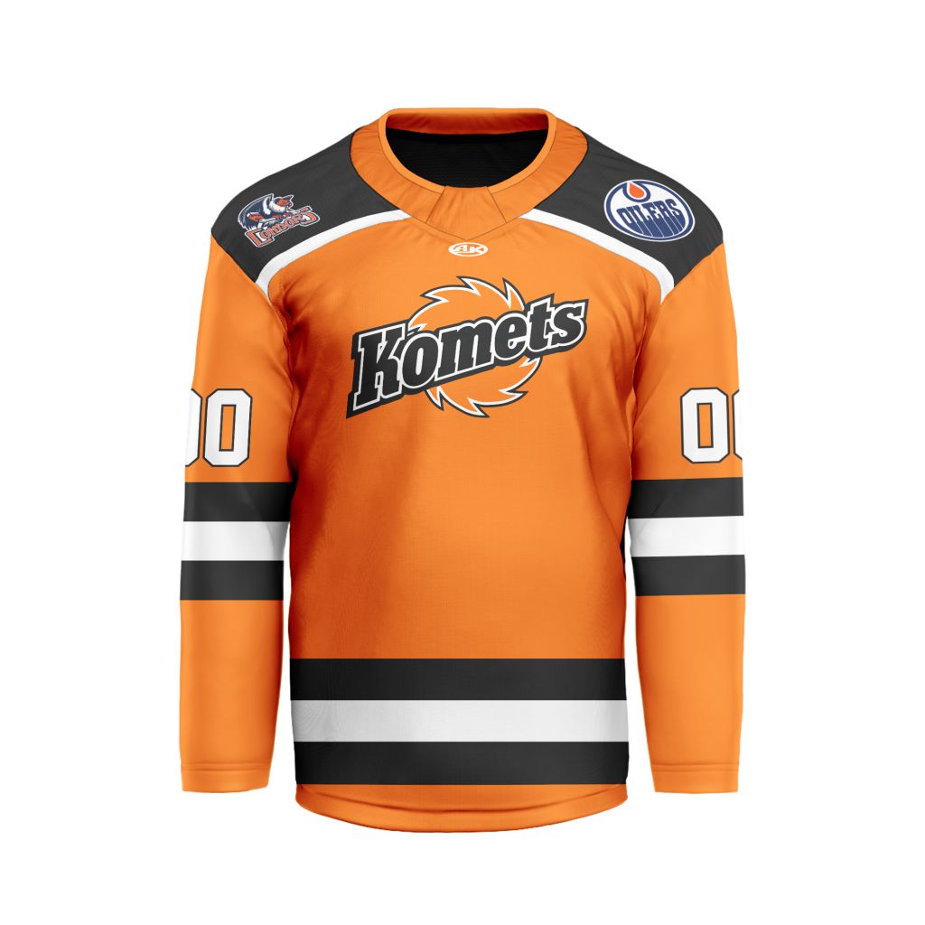 ECHL-Fort-Wayne-Komets-Personalized-Orange-V-shaped-Hockey-Jersey ECHL Fort Wayne Komets Personalized Orange V-shaped Hockey Jersey