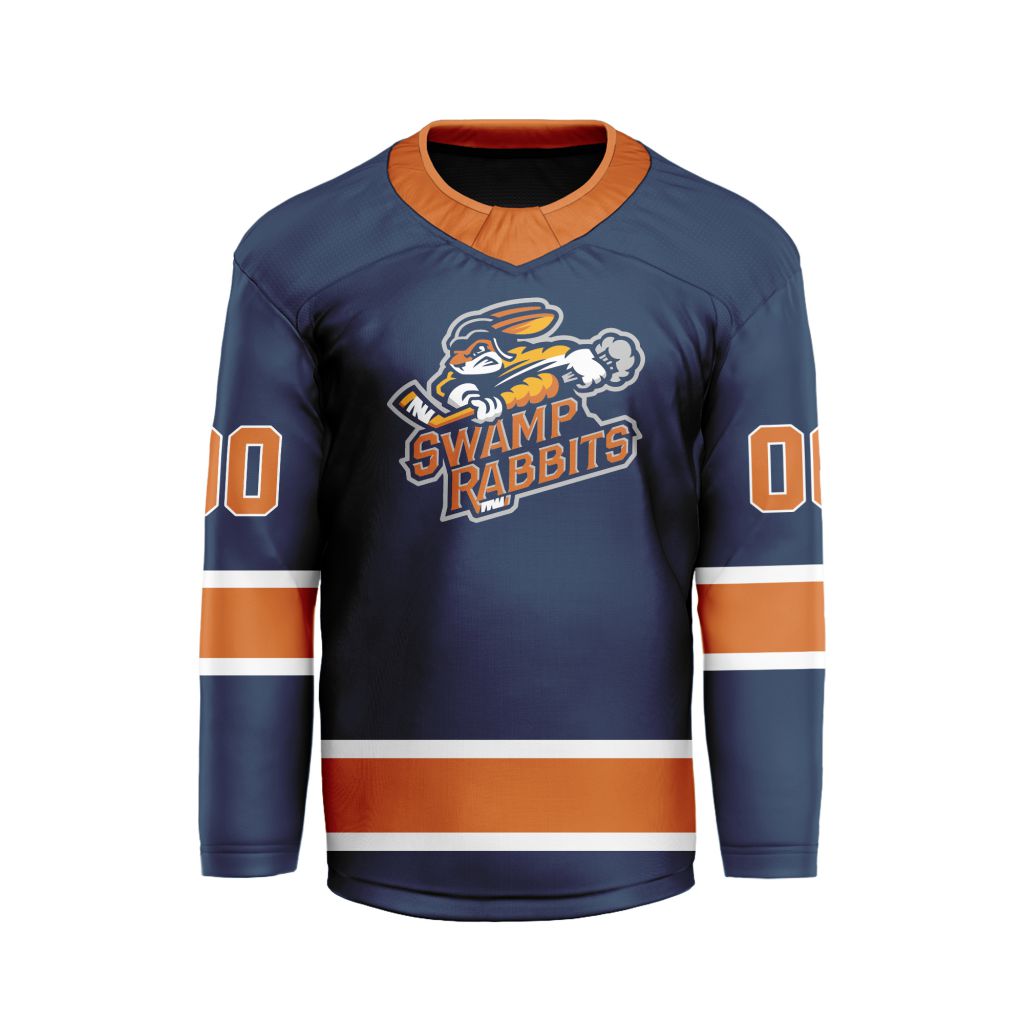 ECHL-Greenville-Swamp-Rabbits-Personalized-Navy-V-shaped-Hockey-Jersey ECHL Greenville Swamp Rabbits Personalized Navy V-shaped Hockey Jersey