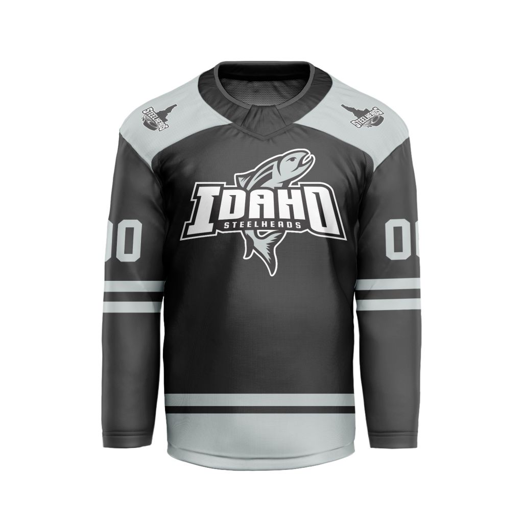 ECHL-Idaho-Steelheads-Personalized-Black-V-shaped-Hockey-Jersey ECHL Idaho Steelheads Personalized Black V-shaped Hockey Jersey