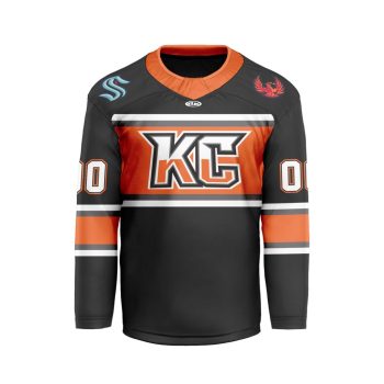 ECHL Kansas City Mavericks Personalized Black V-shaped Hockey Jersey