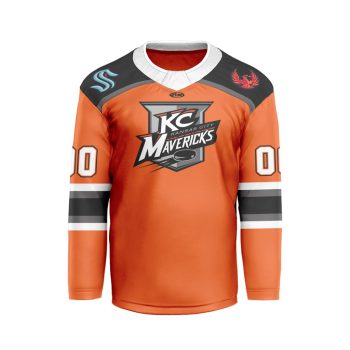 ECHL Kansas City Mavericks Personalized Orange V-shaped Hockey Jersey