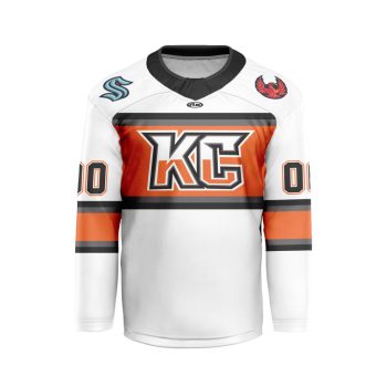 ECHL Kansas City Mavericks Personalized White V-shaped Hockey Jersey