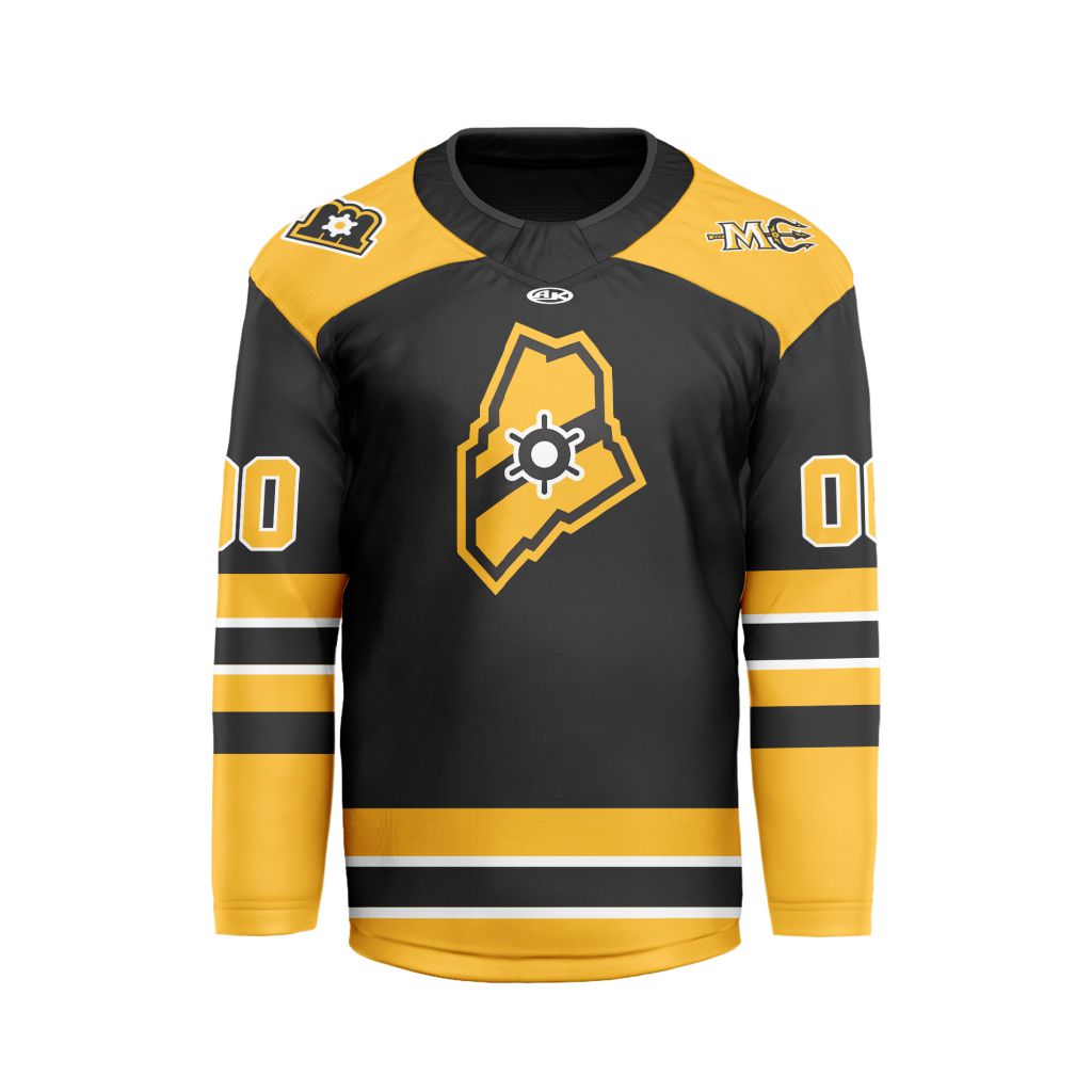 ECHL-Maine-Mariners-Personalized-Black-V-shaped-Hockey-Jersey ECHL Maine Mariners Personalized Black V-shaped Hockey Jersey